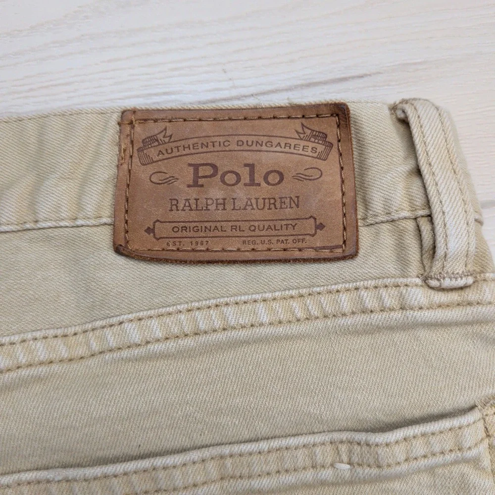 Polo Ralph Lauren Varick Slim Straight Jeans Mens 36x32 Tan Khaki Button Fly